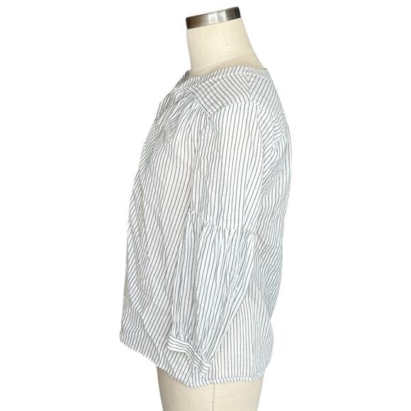 JOIE White Gray Striped Popover Blouse Women's Size Small Lightweight Knit Chic - Picture 2 of 5
